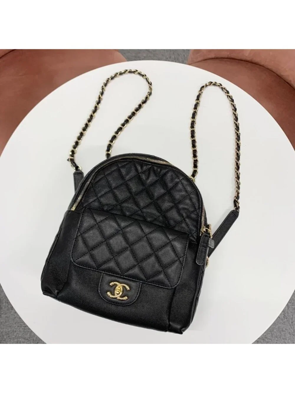 Chanel Quilted Caviar Leather CC Logo Turnlock Backpack